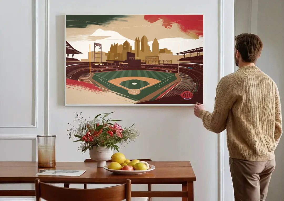 Cincinnati Reds Vintage Moments canvas wall art above a dining table