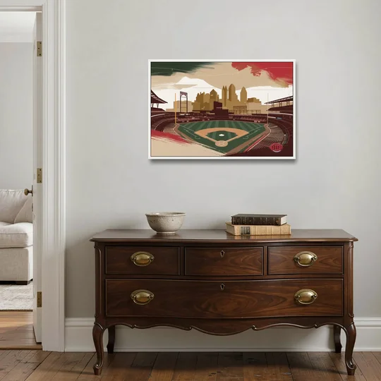 Cincinnati Reds Vintage Moments - White Framed Canvas Wall Art - Coffee Table - 36x24