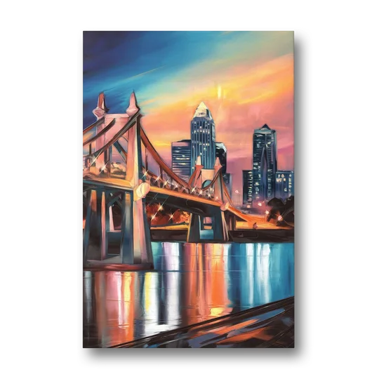 Cincinnati Skyline and Historic Bridges - Canvas Wall Art - Front