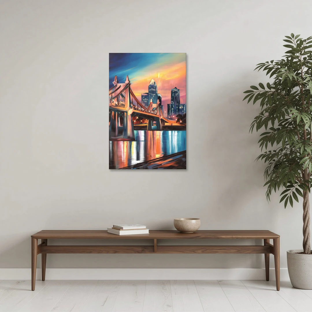 Cincinnati Skyline and Historic Bridges - Canvas Wall Art - Coffee Table - 24x36