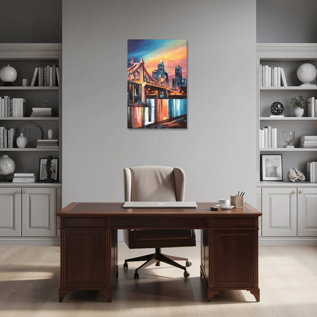 Cincinnati Skyline and Historic Bridges - Canvas Wall Art - Office - 24x36