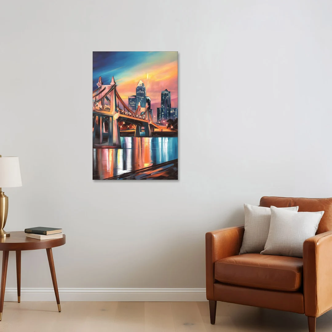 Cincinnati Skyline and Historic Bridges - Canvas Wall Art - Sofa - 24x36