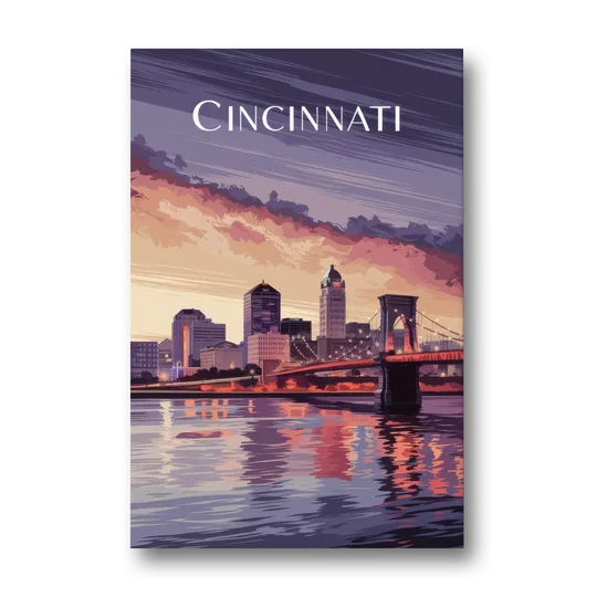 Cincinnati Skyline Over the Ohio River - Canvas Wall Art - Front