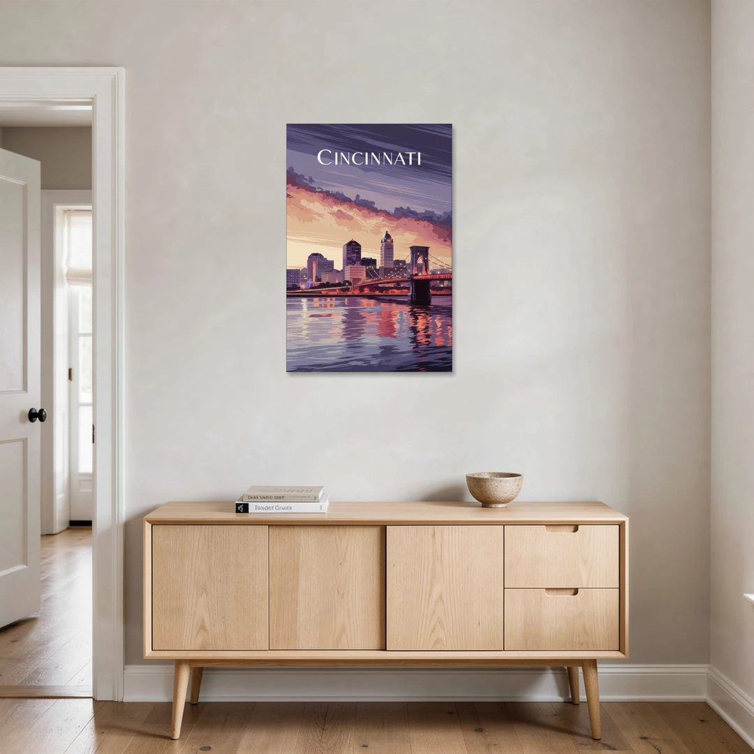 Cincinnati Skyline Over the Ohio River - Canvas Wall Art - Coffee Table - 24x36