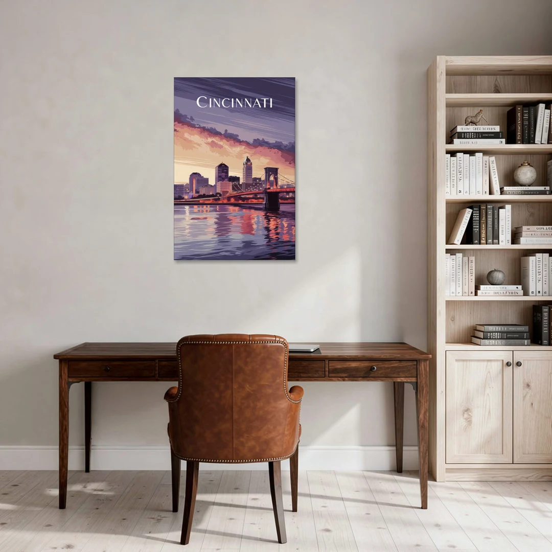 Cincinnati Skyline Over the Ohio River - Canvas Wall Art - Office - 24x36