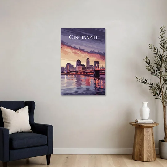 Cincinnati Skyline Over the Ohio River - Canvas Wall Art - Sofa - 24x36