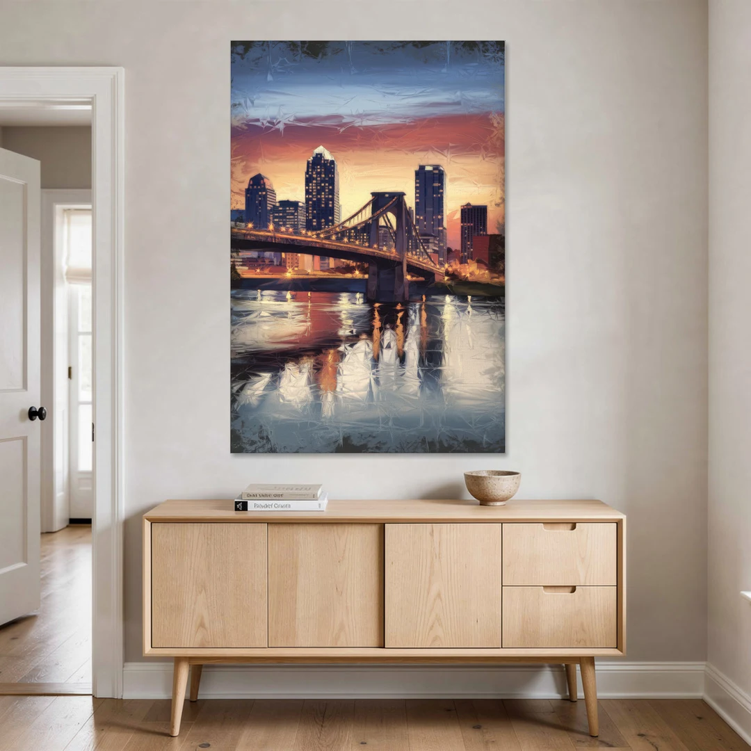 Cincinnati Skyline with River Reflection - Canvas Wall Art - Coffee Table - 40x60
