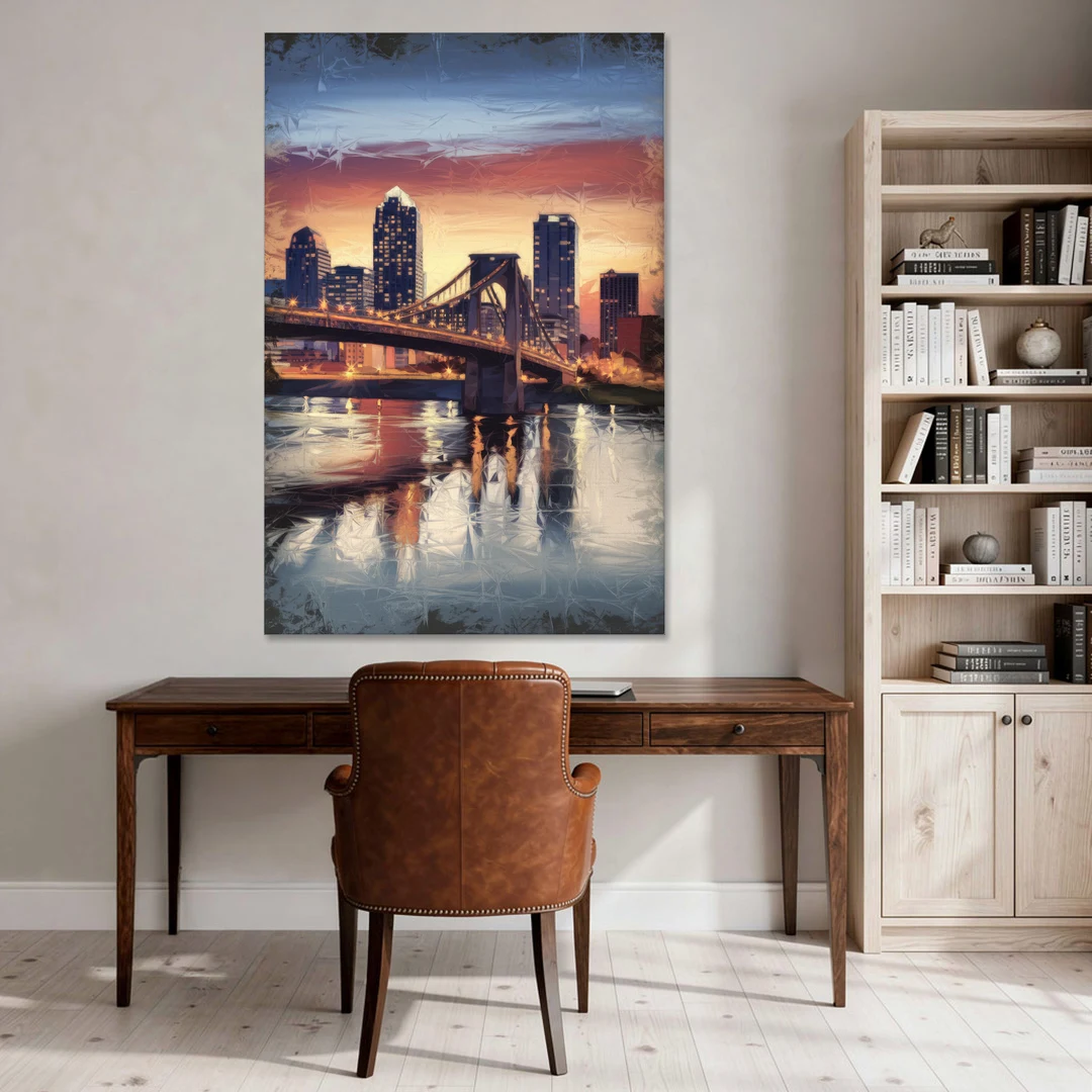 Cincinnati Skyline with River Reflection - Canvas Wall Art - Office - 40x60