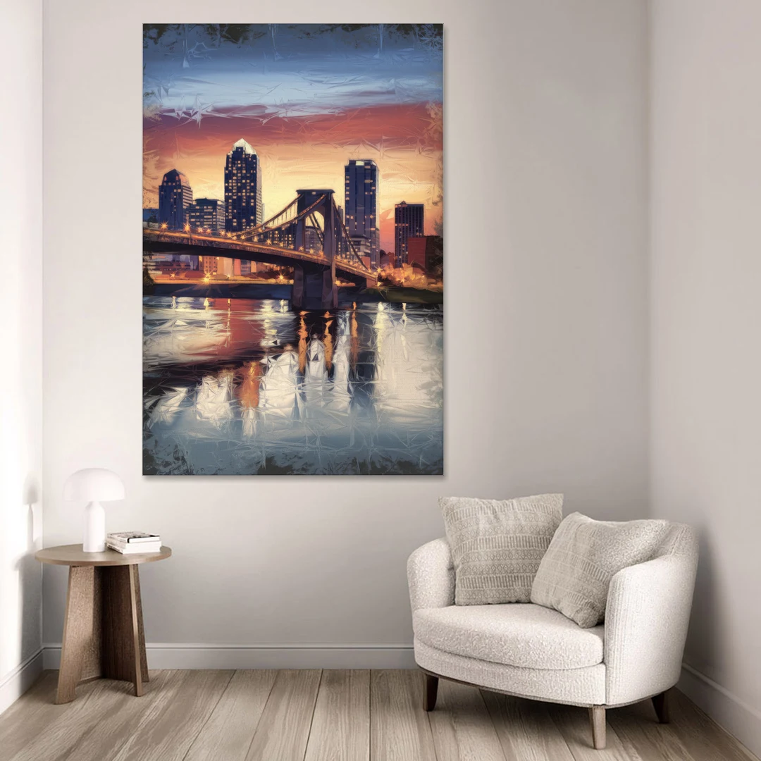 Cincinnati Skyline with River Reflection - Canvas Wall Art - Sofa - 40x60