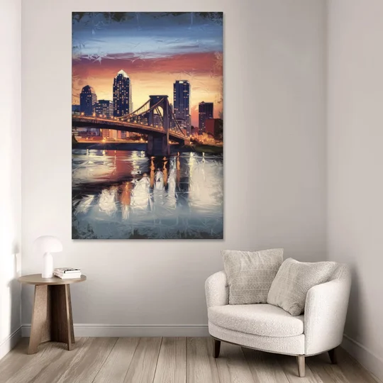 Cincinnati Skyline with River Reflection - Canvas Wall Art - Sofa - 40x60