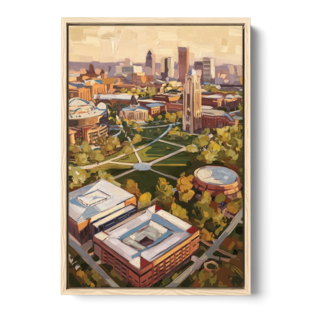 Cincinnati University Campus Highlights - Oak Framed Canvas Wall Art - Front