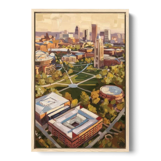 Cincinnati University Campus Highlights - Oak Framed Canvas Wall Art - Front