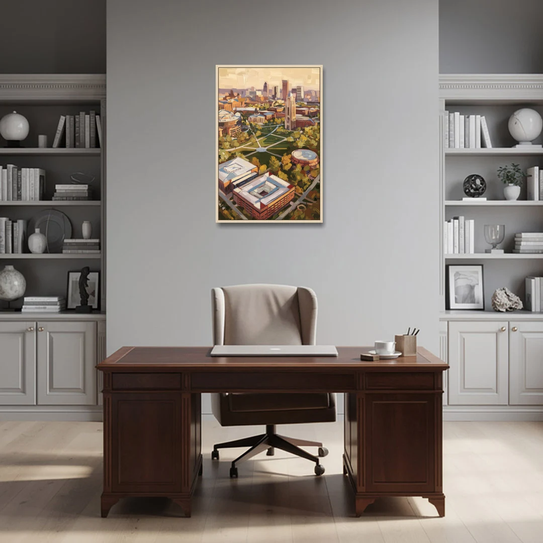 Cincinnati University Campus Highlights - Oak Framed Canvas Wall Art - Office - 24x36