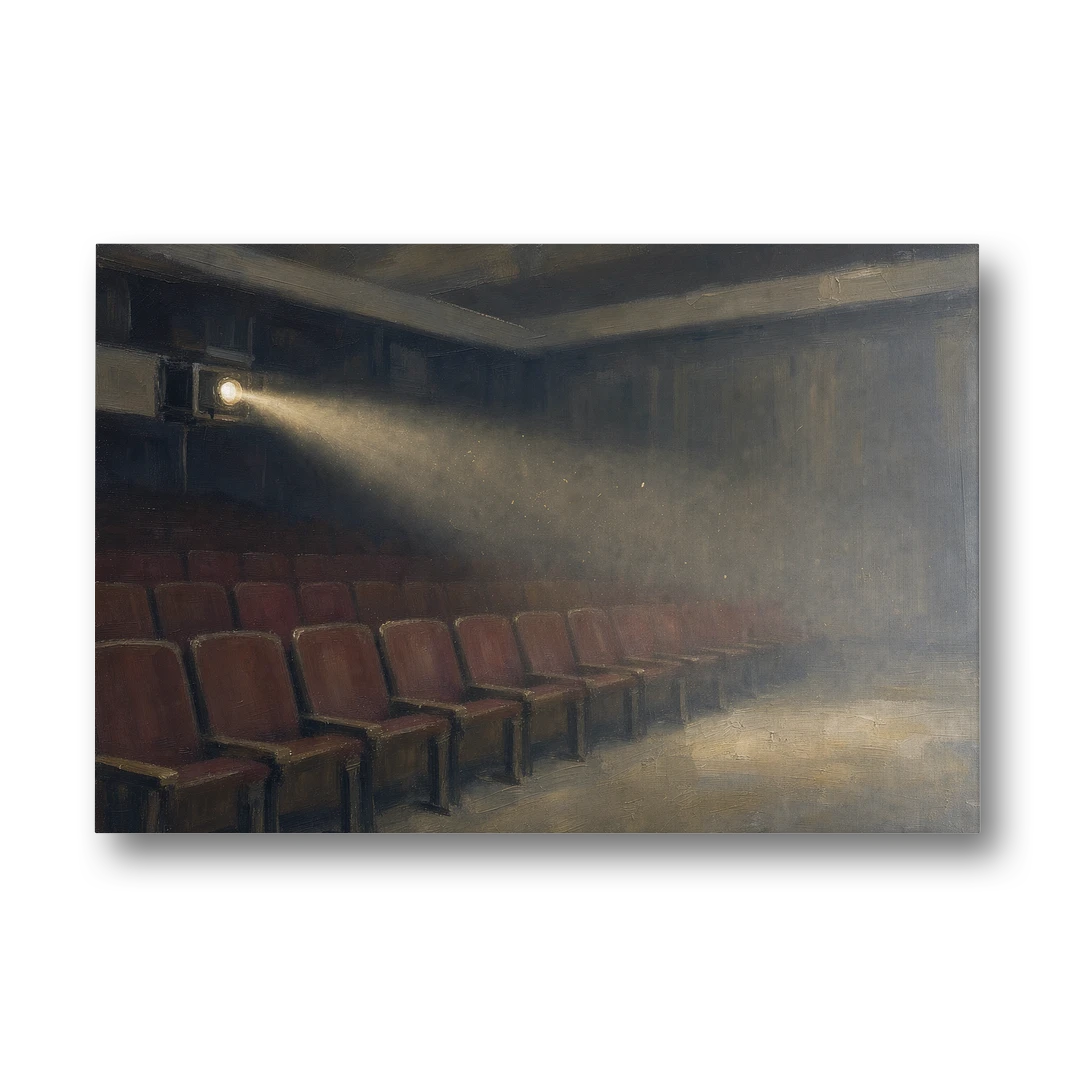 Cinema Wall Art Projector Beam Over Empty Seats - Canvas Wall Art - Front