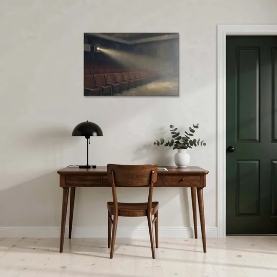 Cinema Wall Art Projector Beam Over Empty Seats - Canvas Wall Art - Office - 36x24