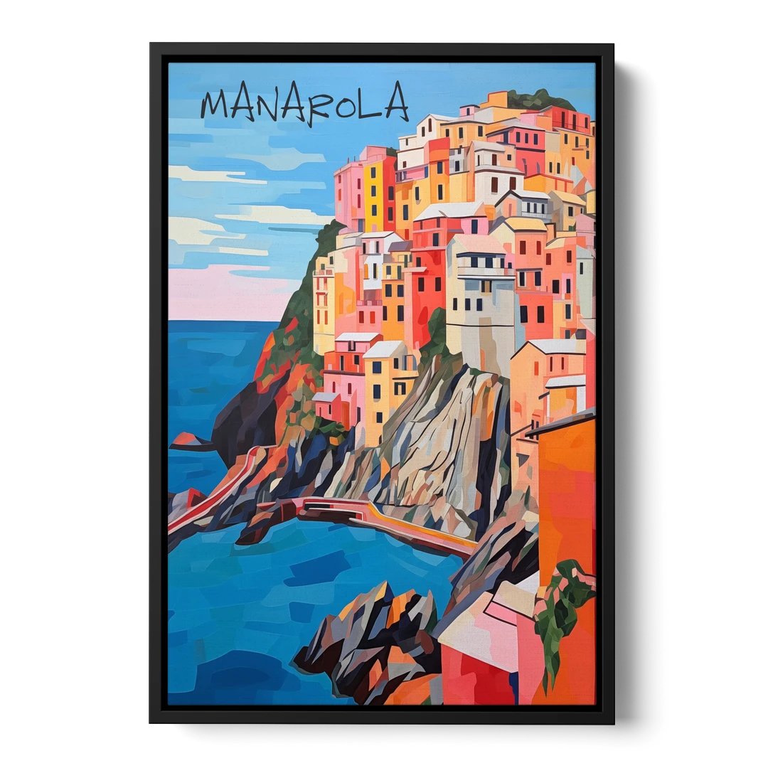 Cinque Terre Art of Manarola - Black Framed Canvas Wall Art - Front