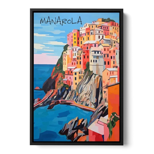 Cinque Terre Art of Manarola - Black Framed Canvas Wall Art - Front