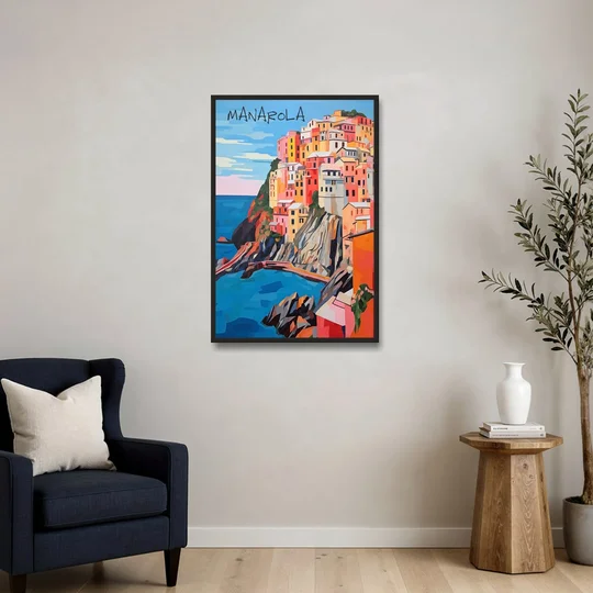 Cinque Terre Art of Manarola - Black Framed Canvas Wall Art - Sofa - 24x36