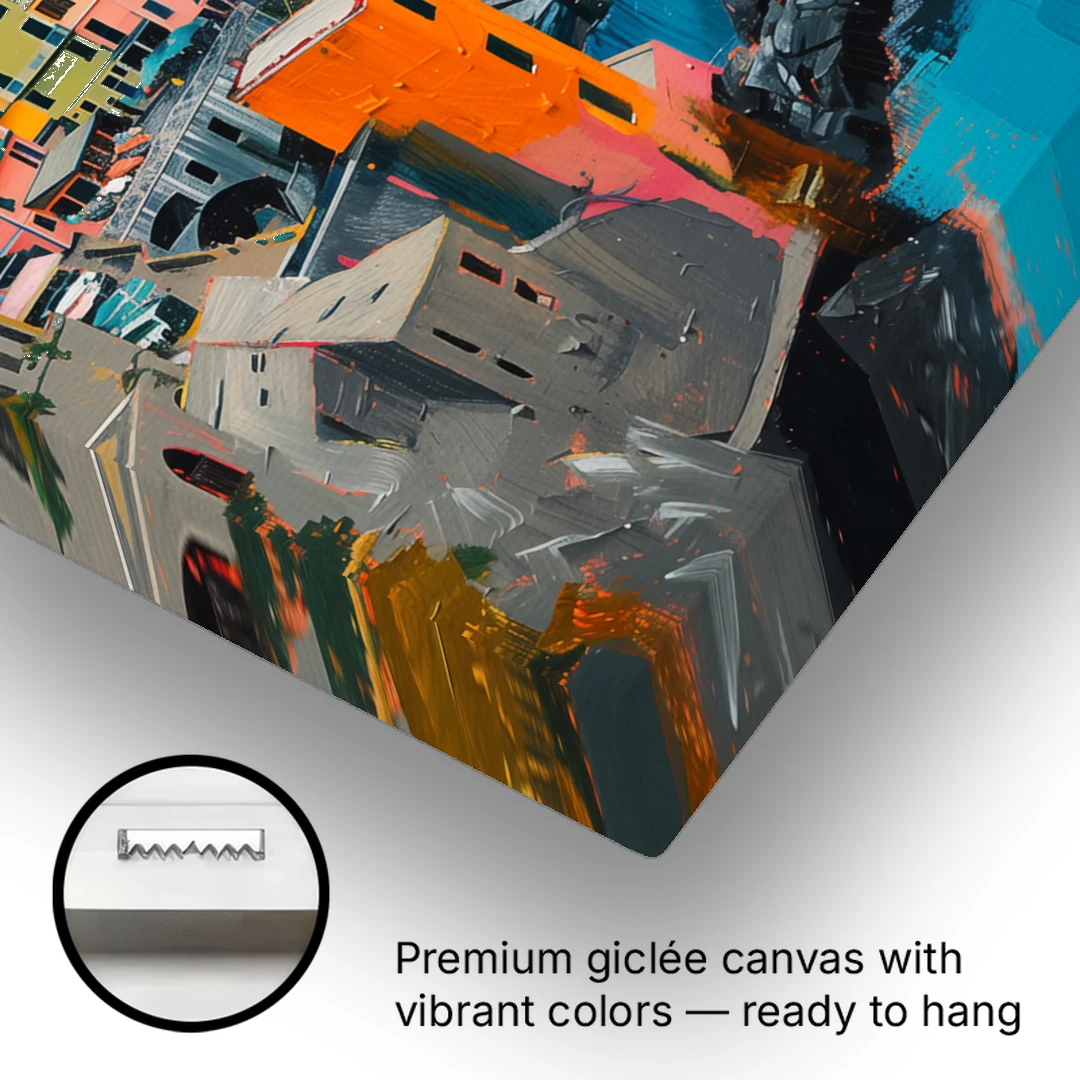 Cinque Terre Painting of a Cliff Village - Canvas Wall Art - Gallery Wrap Corner