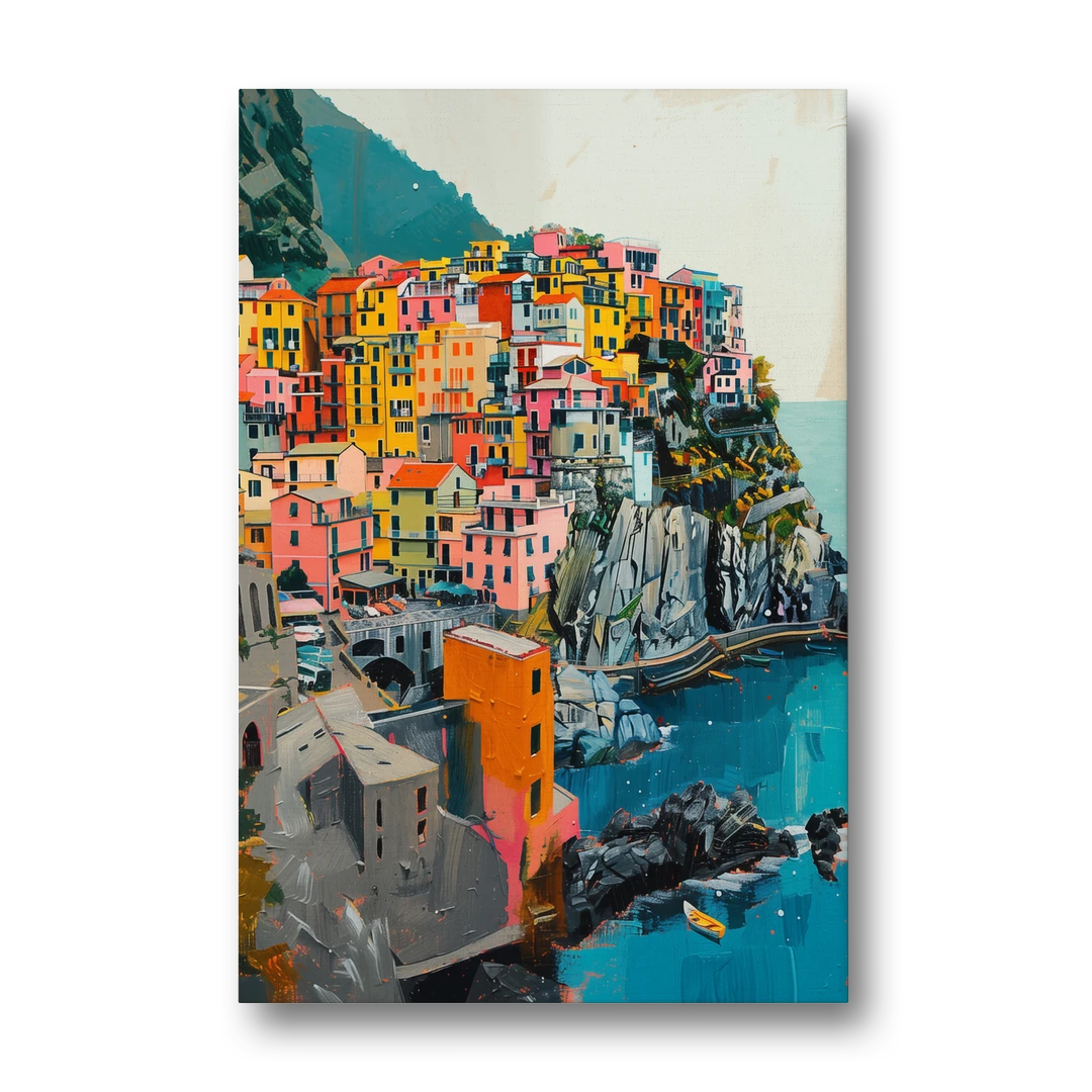 Cinque Terre Painting of a Cliff Village - Canvas Wall Art - Front