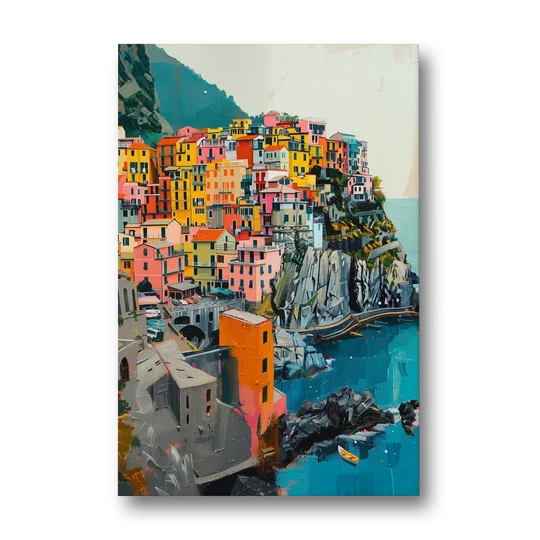 Cinque Terre Painting of a Cliff Village - Canvas Wall Art - Front