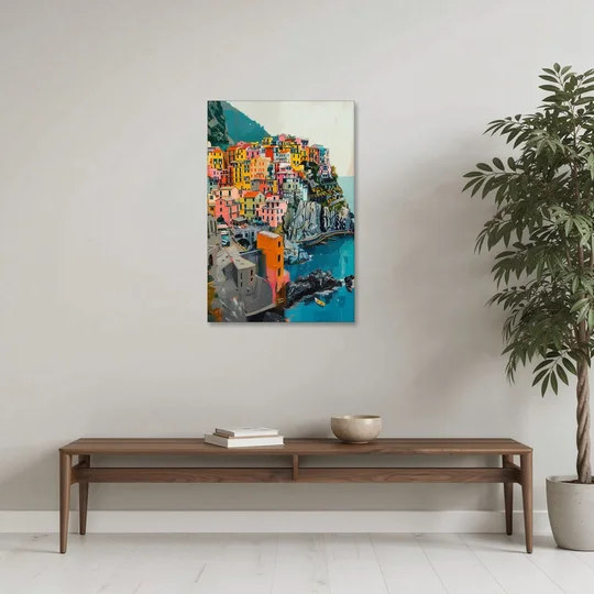 Cinque Terre Painting of a Cliff Village - Canvas Wall Art - Coffee Table - 24x36