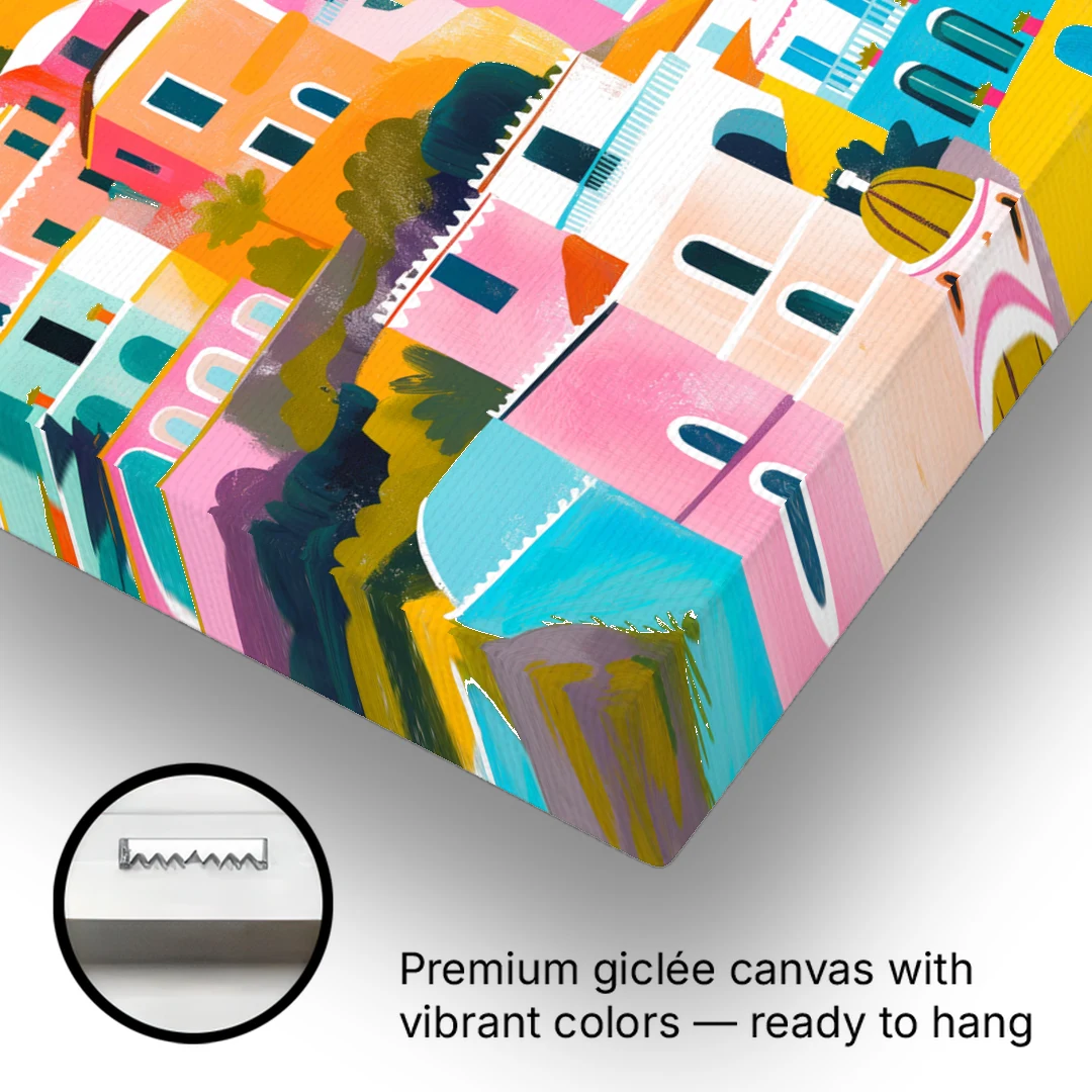 Cinque Terre Wall Art in Candy Colors - Canvas Wall Art - Gallery Wrap Corner