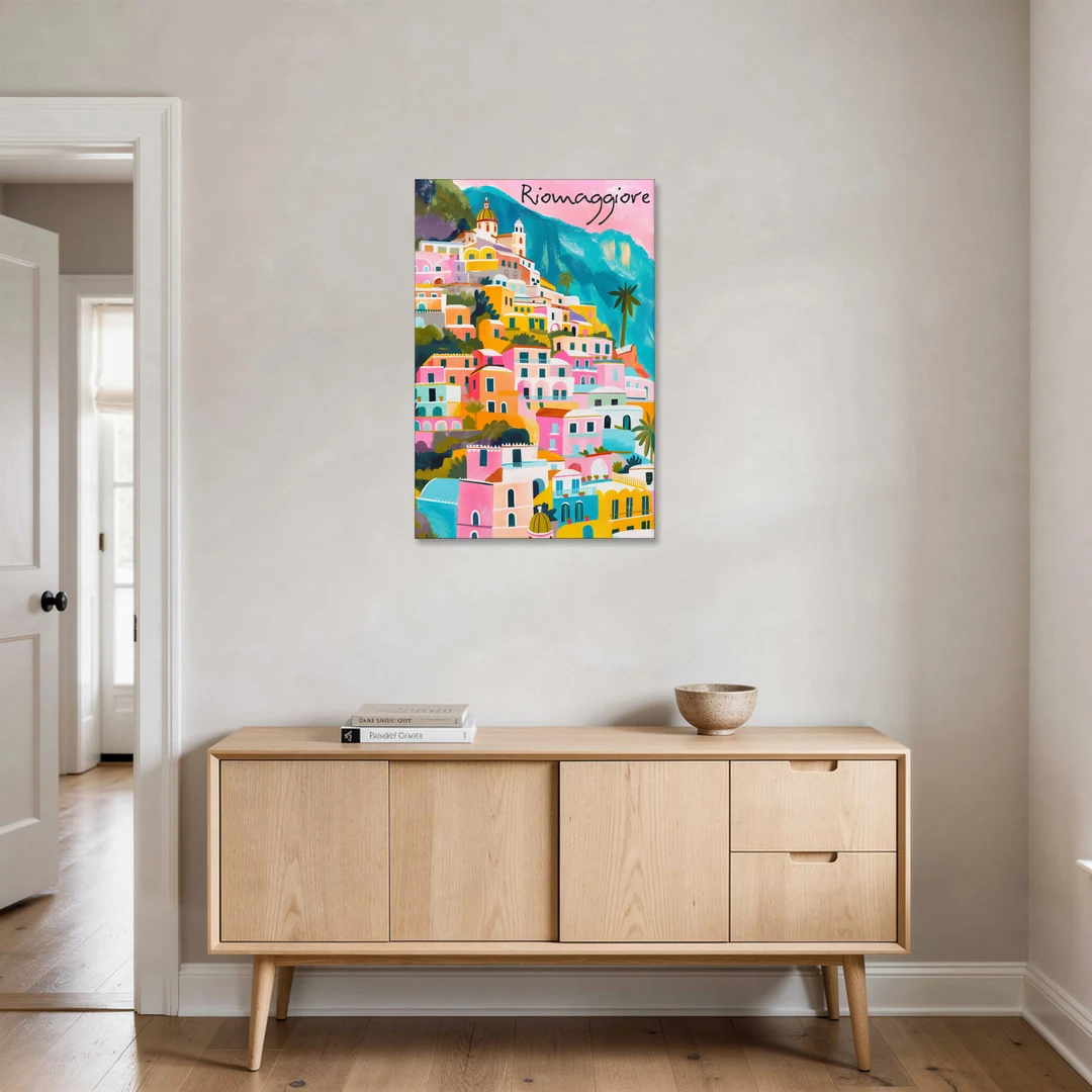 Cinque Terre Wall Art in Candy Colors - Canvas Wall Art - Coffee Table - 24x36
