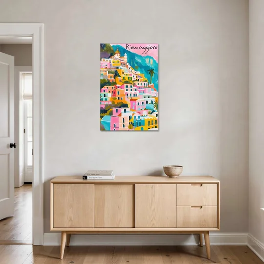Cinque Terre Wall Art in Candy Colors - Canvas Wall Art - Coffee Table - 24x36