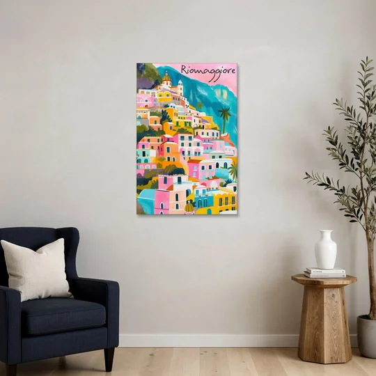 Cinque Terre Wall Art in Candy Colors - Canvas Wall Art - Sofa - 24x36