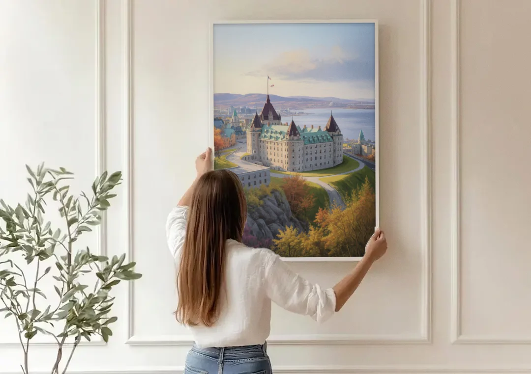 Citadel of Quebec canvas wall art being hung on a paneled wall