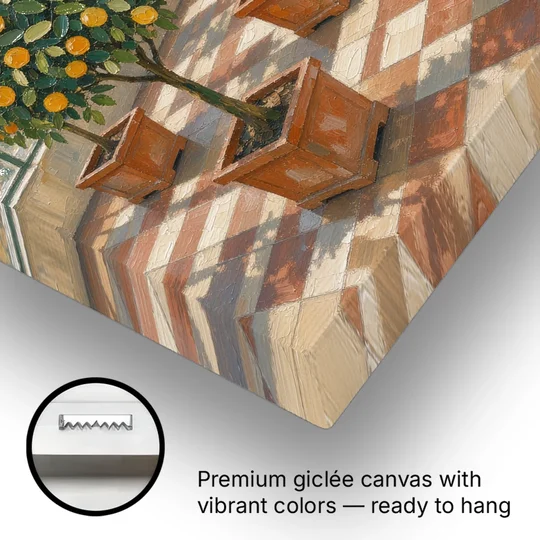 Citrus Tree Painting on a Tiled Conservatory Floor - Canvas Wall Art - Gallery Wrap Corner