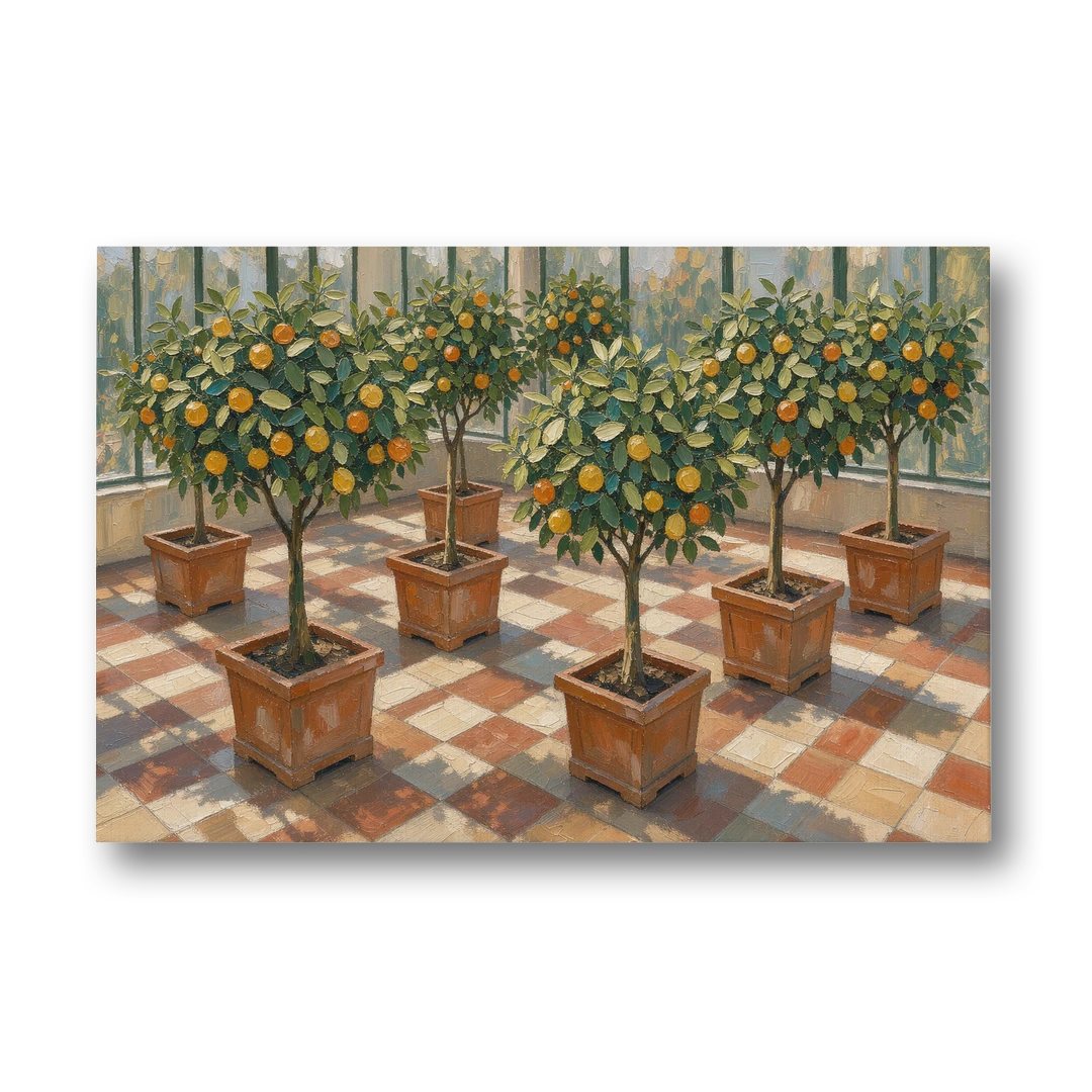 Citrus Tree Painting on a Tiled Conservatory Floor - Canvas Wall Art - Front