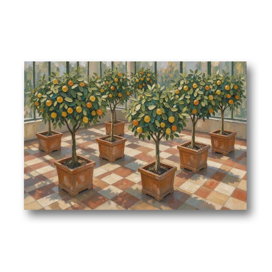 Citrus Tree Painting on a Tiled Conservatory Floor - Canvas Wall Art - Front