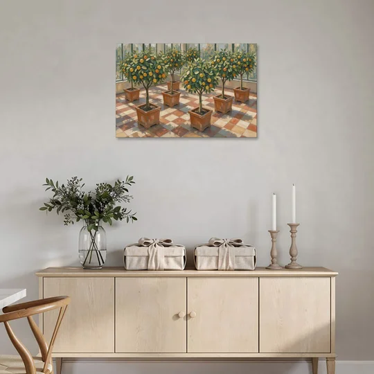 Citrus Tree Painting on a Tiled Conservatory Floor - Canvas Wall Art - Coffee Table - 36x24