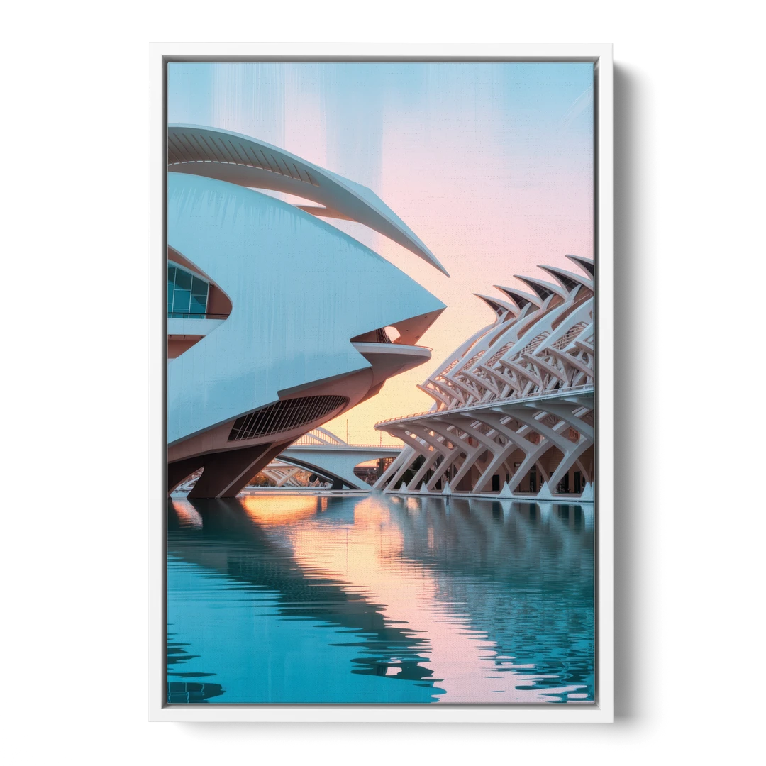 City of Arts and Sciences - White Framed Canvas Wall Art - Front