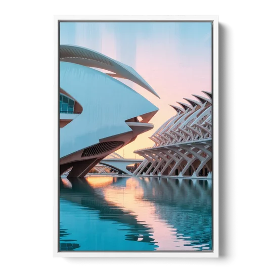 City of Arts and Sciences - White Framed Canvas Wall Art - Front