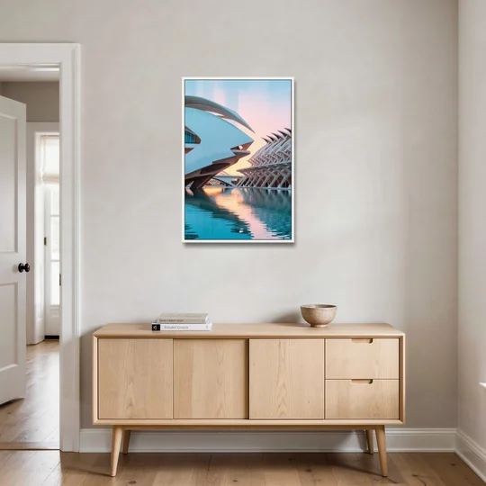 City of Arts and Sciences - White Framed Canvas Wall Art - Coffee Table - 24x36