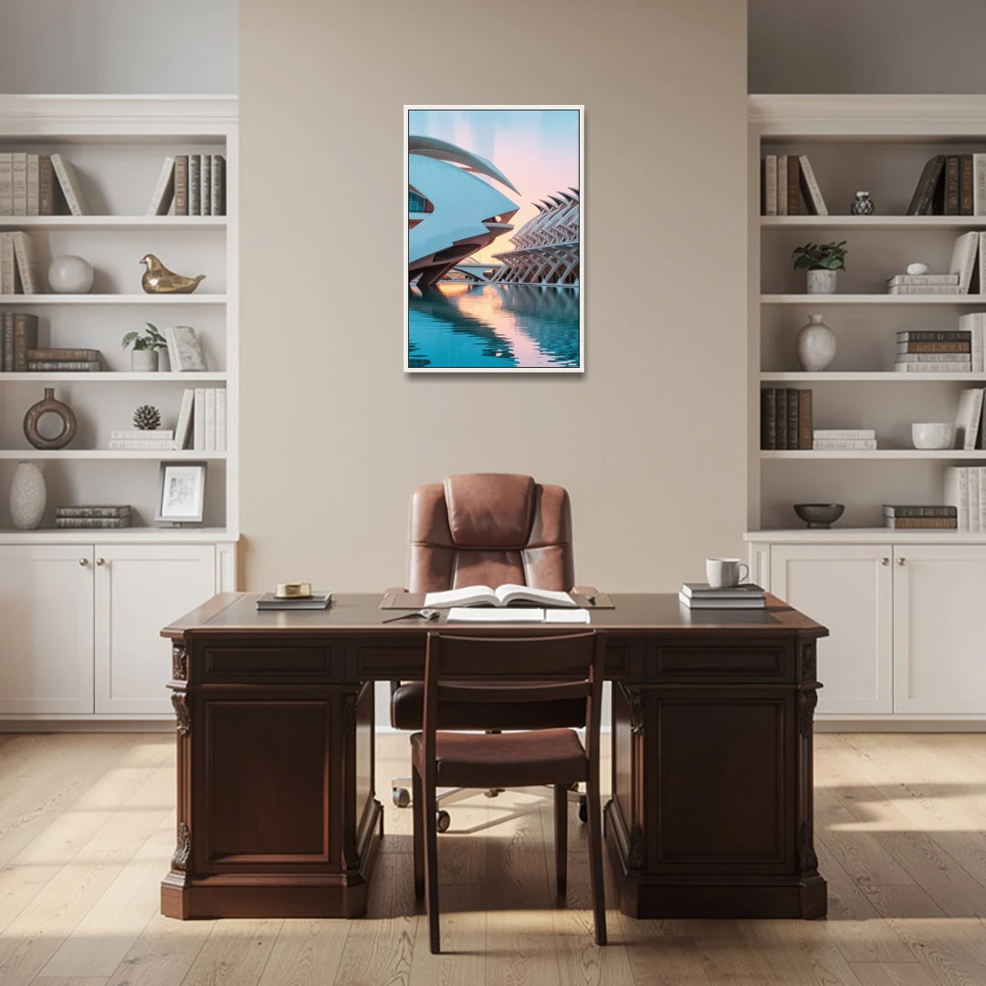 City of Arts and Sciences - White Framed Canvas Wall Art - Office - 24x36