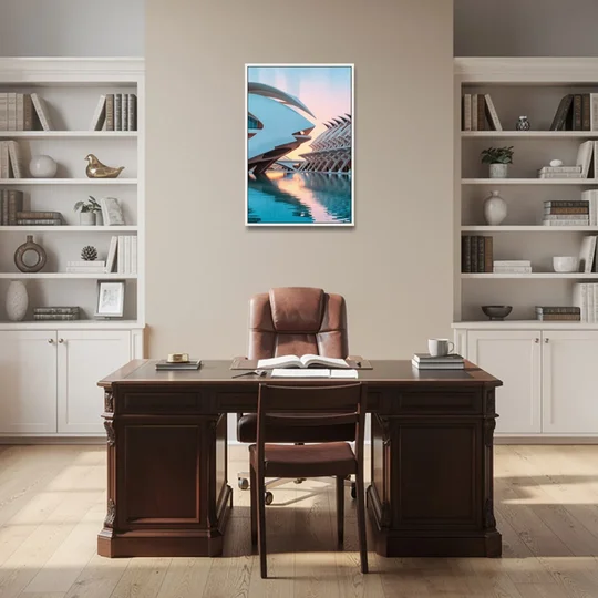 City of Arts and Sciences - White Framed Canvas Wall Art - Office - 24x36
