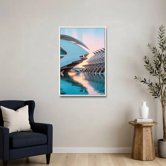 City of Arts and Sciences - White Framed Canvas Wall Art - Sofa - 24x36