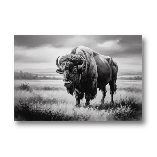 Classic Black and White Buffalo - Canvas Wall Art - Front