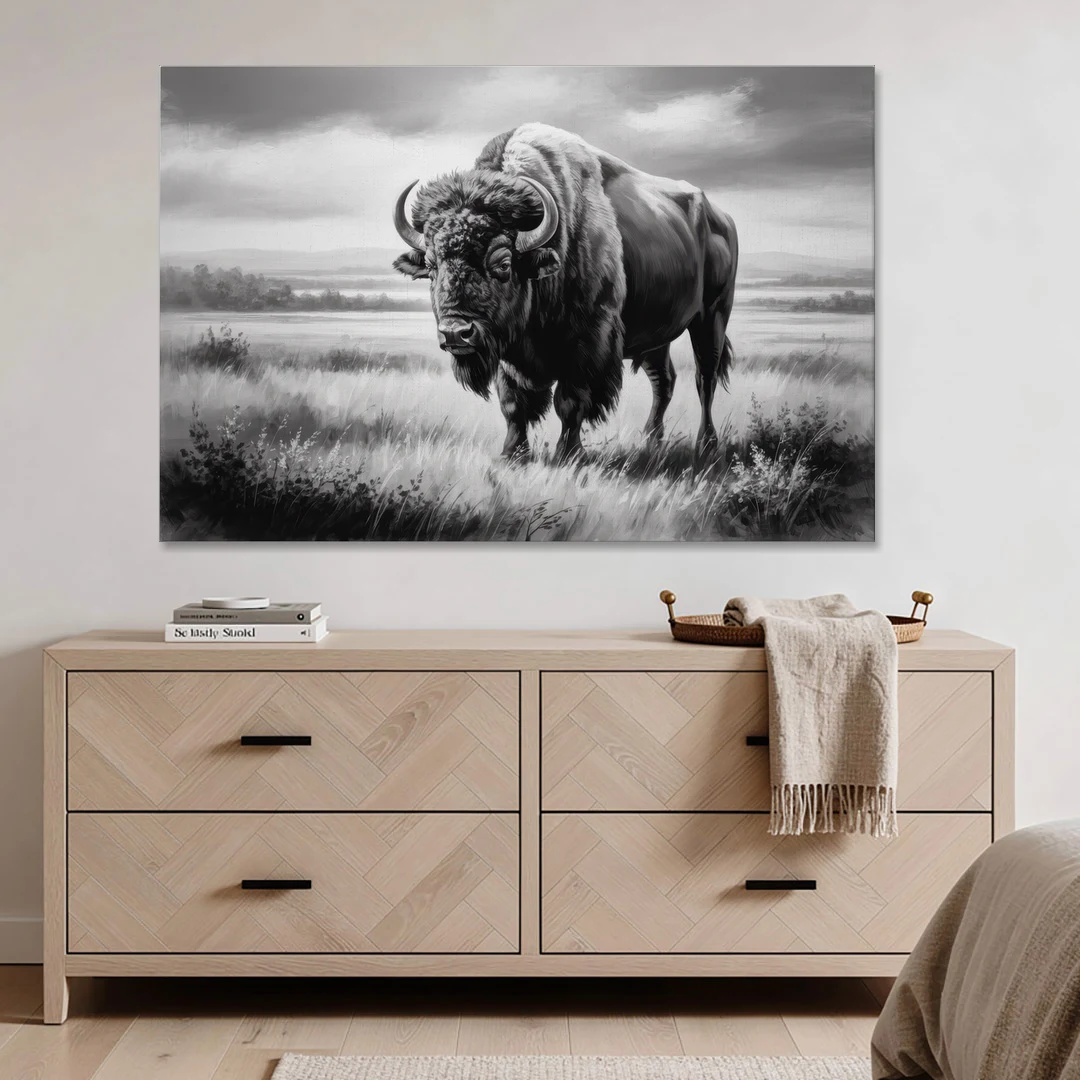 Classic Black and White Buffalo - Canvas Wall Art - Coffee Table - 60x40