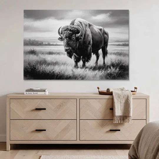 Classic Black and White Buffalo - Canvas Wall Art - Coffee Table - 60x40