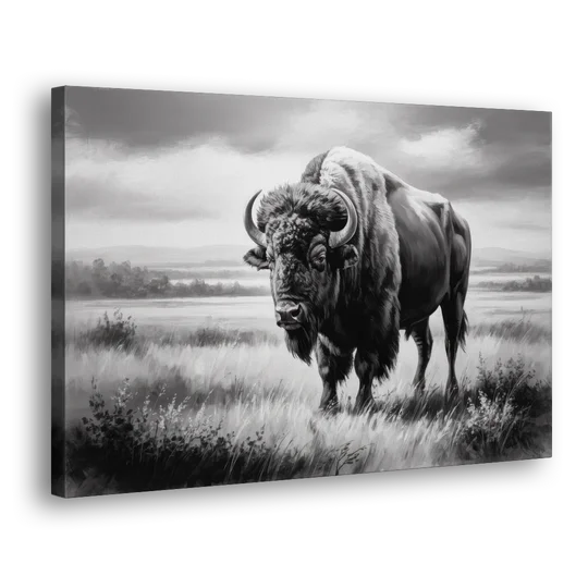 Classic Black and White Buffalo - Canvas Wall Art - Side