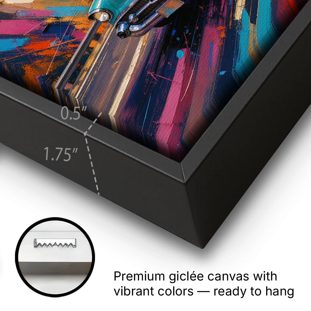 Classic Car Prints Coupe on a Mountain Curve - Black Framed Canvas Wall Art - Gallery Wrap Corner