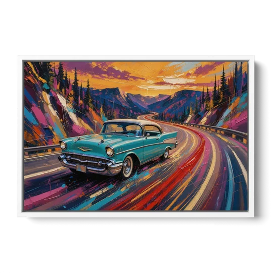 Classic Car Prints Coupe on a Mountain Curve - White Framed Canvas Wall Art - Front