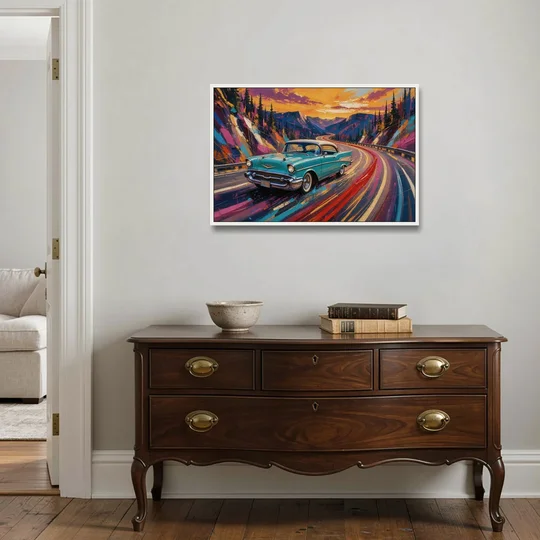 Classic Car Prints Coupe on a Mountain Curve - White Framed Canvas Wall Art - Coffee Table - 36x24