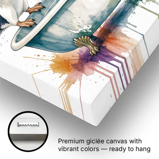 Clawfoot Tub Wall Art Penguin Ready to Dive - Canvas Wall Art - Gallery Wrap Corner
