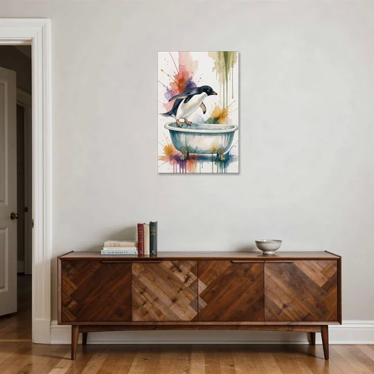 Clawfoot Tub Wall Art Penguin Ready to Dive - Canvas Wall Art - Coffee Table - 24x36
